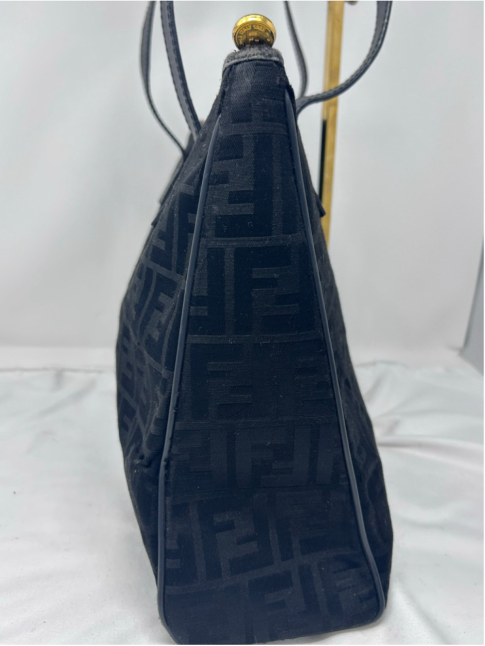 Fendi Black Zucca Monogram Canvas Leather Zip Shoulder Tote Bag - Picture 4 of 16